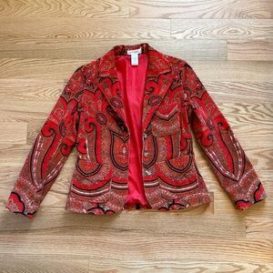 Isaac Mizrahi Red and Black Paisley Blazer